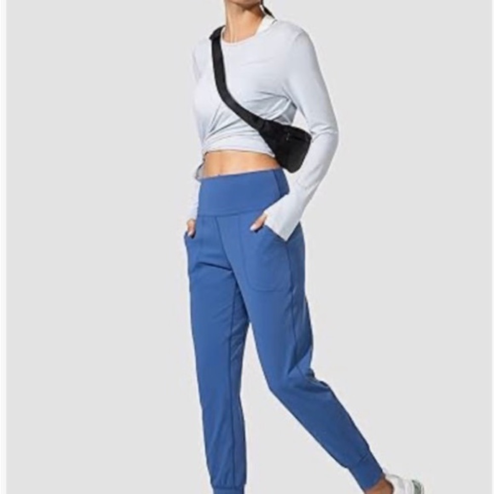 High-Waist Blue Active Jogger Pants with Pockets